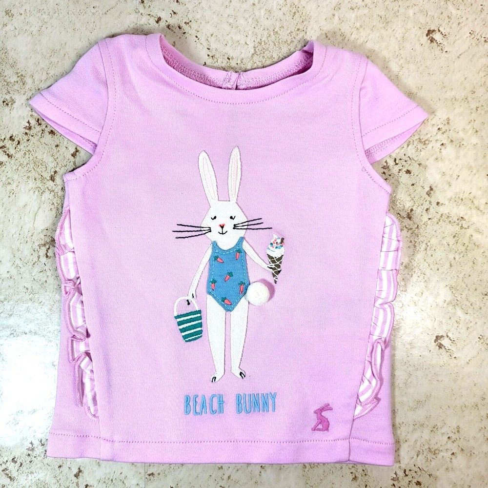 Joules Paula Beach Bunny Pink Shirt Solid & Striped Pant 3 piece month to 10 # - Picture 2 of 16